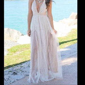 NEW Tulle Nude & White Maxi Dress
